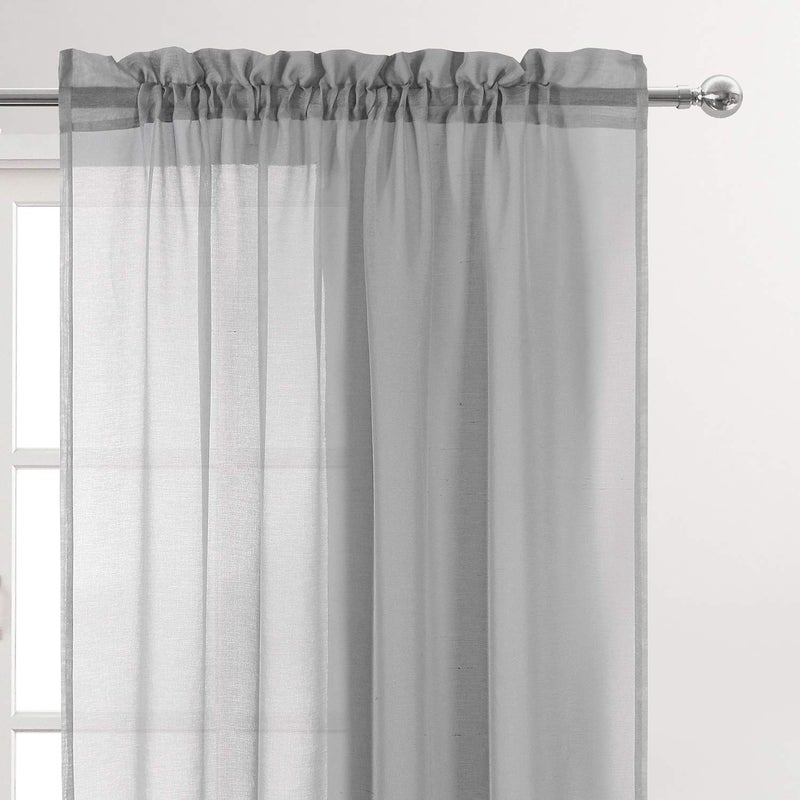DWCN Grey Sheer Curtains Semi Transparent Voile Rod Pocket Curtains for Bedroom and Living Room, 52 x 45 inches Long, Set of 2 Panels - Image 2